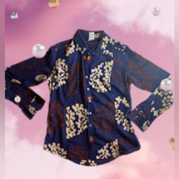 CRAIG TAYLOR BLOUSE Blouse/Shirt  Blue Twiggy Brown and White Pop Art Size M - Picture 3 of 16